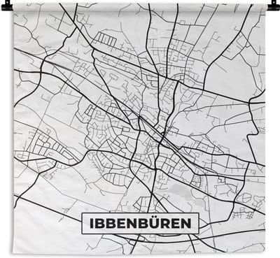 Wandkleed - Wanddoek - Ibbenbüren - Plattegrond - Kaart - Stadskaart - 180x180 cm - Wandtapijt