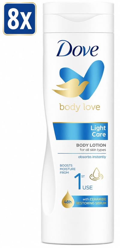8 x Dove Body Love Bodylotion - Light Care - met Ceramide Restoring Serum - 400 ml