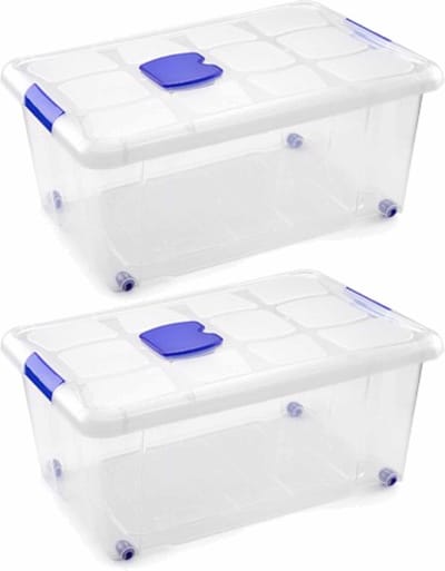 PlasticForte Opslagbak - 2x stuks - met deksel - 36L - 59 x 40 x 25 cm - transparant - opbergbak