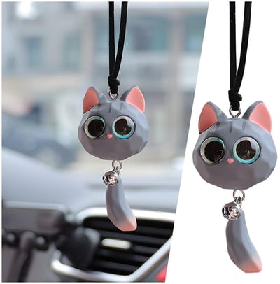Dailygoods- Achteruitkijkspiegeldecoratie Schattige Kat - Autohanger - Universele Interieuraccessoires - Kunststof - 6,5 x 3,5 x 3 cm - Lichtgewicht