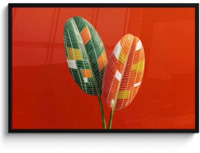 Poster in lijst - Fotolijst 120x80 cm - Posters - Bladeren - Ovaal - Mozaïek - Patroon - Posterlijst zwart - Decoratie - Wanddecoratie woonkamer - Muurdecoratie slaapkamer