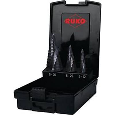 RUKO trappenboorset ULTIMATECUT, Ø 5-30 mm, HSS RUnaTEC gecoat, 3-delig, spiraalvormig geribbeld, met kunststof koffer