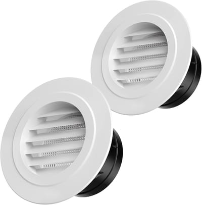 2-delig ventilatierooster - Ventilatieventiel - Kroonlijst afvoerventiel - Rond luchtrooster - Rond ventilatierooster - Lamellen - Inbouwscherm - Geschikt voor badkamer, kantoor en woning - Wit - Cyslmuk®