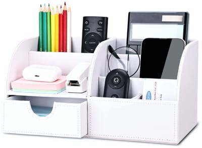 Peysaitr – Bureau Organizer PU Leer met Lade – Stijlvol en Duurzaam – Multifunctionele Desk Organizer voor Pennen, Telefoon, Afstandsbediening – Wit