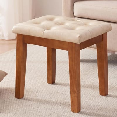 Ottomaanse Kruk - Poef Voetenbank - Zitcomfort Creëren - Massief Houten Poten - 13 x 16.5 x 17.5 inch - Ivoor