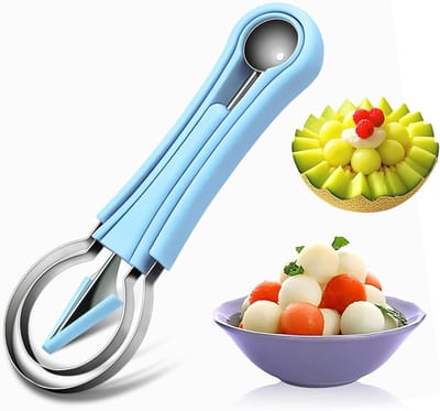 Roestvrijstalen Fruit Set – 4-in-1 Melon Baller, Carver En 2 Watermeloen Scoopers – Compact En Stapelbaar - Blauw