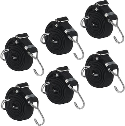 Verstelbaar spanrubber - Elastische band - Lading vastzetten - Met veilige haken - 6 stuks 2 meter - Zwart