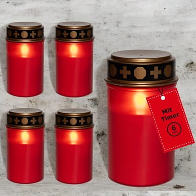 Novaliv graflamp LED zonder batterij en timer 6/18 5 stuks rode langdurige graflampen LED-kaarsen buiten LED-grafkaars zonder batterij begraafplaatskaars gedenkkaars eeuwig licht LED-graflamp