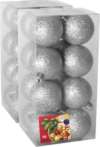 Gerimport Kerstballen - 32x - zilver - glitters - D5 cm - kunststof - kerstversiering - onbreekbare kerstballen