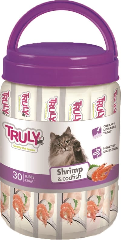 Truly - Creamy Lickables - Garnaal & Kabeljauw - Kattensnack - 420 gram