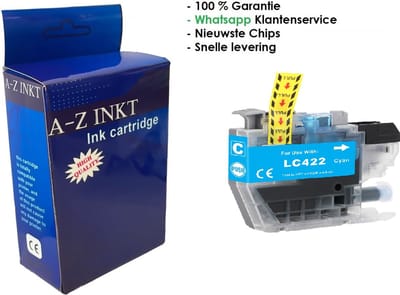 Atotzinkt premium huismerk inkt cartridge voor Brother 422 / LC-422 XL C cyaan 1 stuk - Geschikt voor Brother MFC-J5340DW, J5345DW, J5740DW, J6540DW en J6940DW