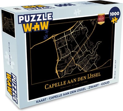 Puzzel Kaart - Capelle aan den IJssel - Zwart - Goud - Legpuzzel - Puzzel 1000 stukjes volwassenen