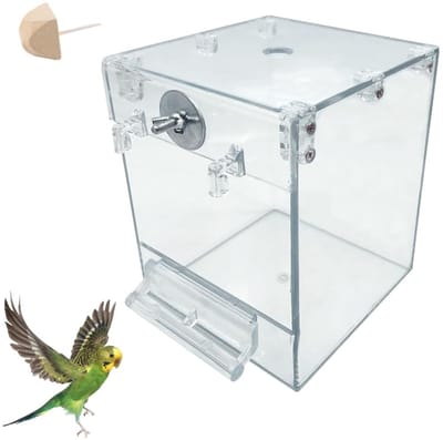 Dailygoody - Vogelbad voor kooi - Transparant en Lekvrij - Perfect voor Papegaaien - 12,5 x 12,8 x 16,4 cm - Inclusief Molarsteen - Geschikt voor Klei...