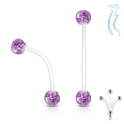 Piercing flexibel glitter balletje 1.6x25 - paars - LMPiercings