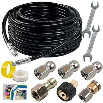 Riool Jetter Kit voor Hogedrukreiniger - 50FT Afvoerreinigingsslang met Roterende Mondstuk en 4000 PSI