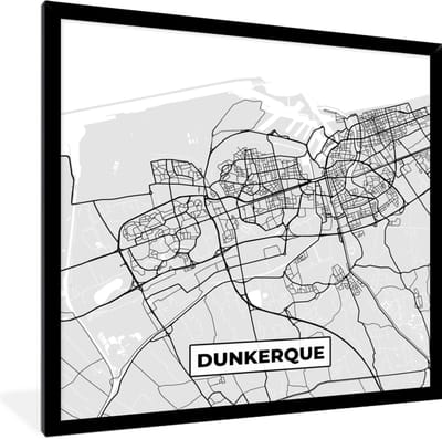 Fotolijst incl. Poster - Kaart - Stadskaart - Dunkerque - Plattegrond - Frankrijk - 40x40 cm - Posterlijst