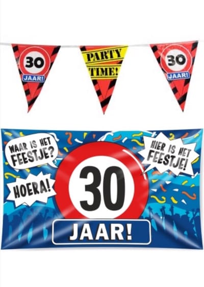 30 jaar verjaardag versiering pakket – vlag – gevelvlag – paperdreams