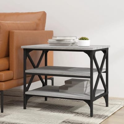 Bijzettafel met Opbergruimte - Houten Tafel - Woonkamer Decoratie - Industrieel Design Frame - 55x38x45 cm - Grijs Sonoma