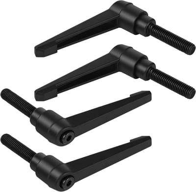 Set van 4 verstelbare klemhendels M10-40 mm van koolstofstaal, externe schroefdraad, machinehandgrepen, zwart, 40 mm