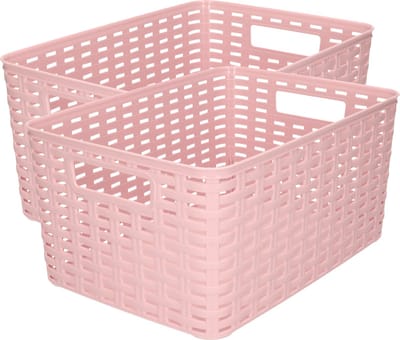 Plasticforte Opbergmand - 2x - Kastmand - rotan kunststof - oudroze - 10 Liter - 22 x 33 x 16 cm