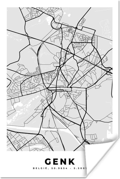 Poster België – Genk – Stadskaart – Kaart – Zwart Wit – Plattegrond - 120x180 cm XXL