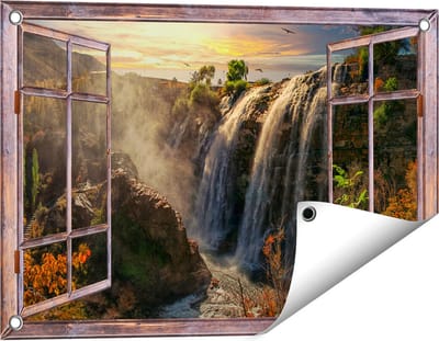 Gards Tuinposter Doorkijk Watervallen vanaf de Kliffen - 60x40 cm - Tuindoek - Tuindecoratie - Wanddecoratie buiten - Tuinschilderij