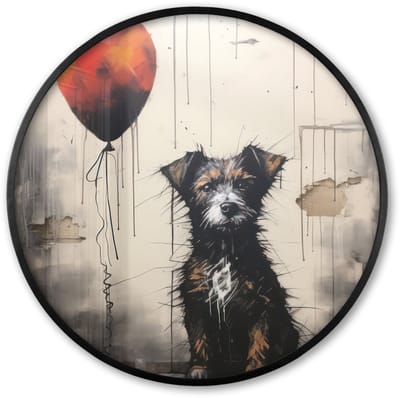 Poster in lijst Rond - Fotolijst 60x60 cm - Posters - Graffiti - Hond - Ballon - Dieren - Ronde posterlijst zwart - Decoratie - Wanddecoratie woonkamer - Muurdecoratie slaapkamer