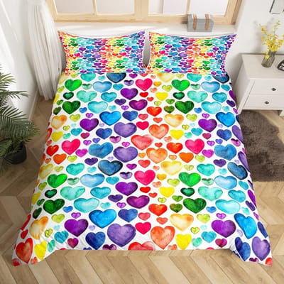 3-delige Beddengoedset met Ritssluiting Rood Hart Dekbedovertrek Queen Liefde Hart Patroon Wit Dekbedovertrek Set Schattige Print US Full(200x230cm)