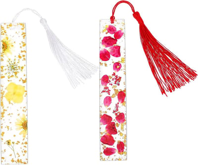 Handgemaakte Bookmark met Gedroogde Bloemen, 2 Stuks Transparante Pagina Markers met Kwastje - Perfect Cadeau voor Vrouwen, Kinderen en Boekenliefhebbers