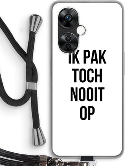 Case Company® - Hoesje met koord geschikt voor OnePlus Nord CE 3 Lite hoesje met Koord - Ik pak nooit op - Telefoonhoesje met Zwart Koord - Bescherming aan alle Kanten en Over de Schermrand