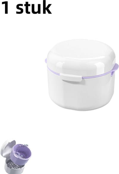 1 stuk - opbergdoos voor beugelreiniging - weekcontainer - baddoos voor kunstgebitten - dubbellaags reinigingsfilter - multifunctionele draagbare opbergdoos - parelwit