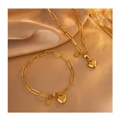 Ketting - Armband - Set - Schakel - Goudkleurige - Bohemian & Luxe - Verstelbaar - Dames - Roestvrij staal