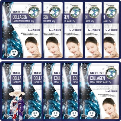 Mitomo - Collagen Gezichtsmasker - Organic Cotton Face Mask - Anti aging - Collageen masker - 10 x 26g
