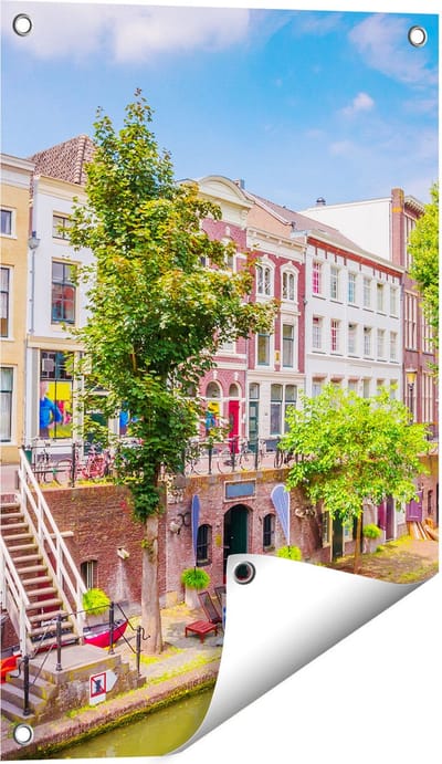 Gards Tuinposter Huisjes aan de Oudegracht in Utrecht - 40x60 cm - Tuindoek - Tuindecoratie - Wanddecoratie buiten - Tuinschilderij