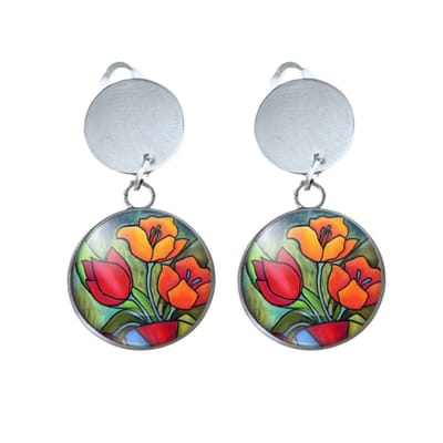 Clip oorbellen -lang -Tulp- zilverkleur- geen gaatje- Charme Bijoux