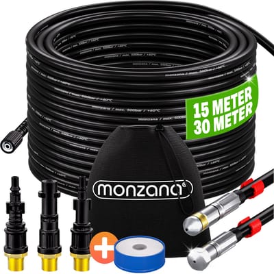 Monzana Afvoerslang 15m – 200bar Incl. Adapter & Mondstukken – Zwart