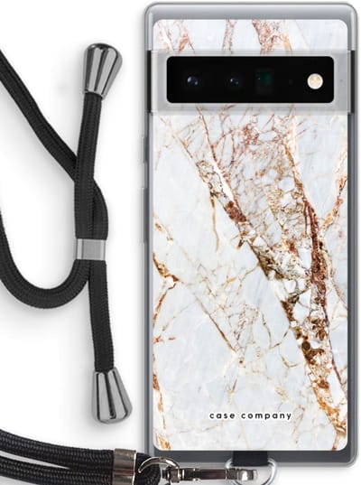 Case Company® - Hoesje met koord geschikt voor Google Pixel 6 Pro hoesje met Koord - Goud marmer - Telefoonhoesje met Zwart Koord - Bescherming aan alle Kanten en Over de Schermrand