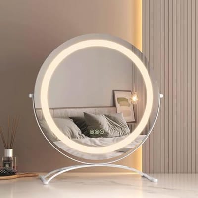Hollywood spiegel met 3 lichtkleuren, Ø 50 cm make-upspiegel met verlichting, smart-touch, dimbaar en 360° draaibaar