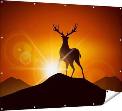 Gards Tuinposter Hert op een Berg - Abstract - Silhouet - 160x120 cm - Tuindoek - Tuindecoratie - Wanddecoratie buiten - Tuinschilderij