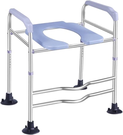 Verhoogde Toiletbril - Zitting met handgrepen - Veilig Zitten - In hoogte verstelbaar - 64 x 38 cm - Blauw
