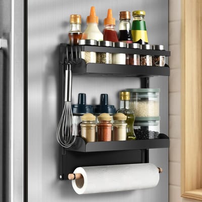 Unyqoos ® Multifunctioneel Magnetisch Keukenrek met Dubbele Opberglagen en Handdoekhouder