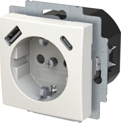 Busch Jaeger Balance wandcontactdoos kinderveilig + 2x USB-Lader alpinwit 20 EUCB2USBAC-914