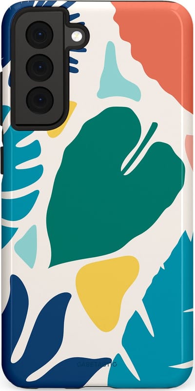 Casetastic Hoesje Geschikt voor Samsung S21 FE - Stijlvolle Beschermende Duo-layer Case - Moderne Kunstbladeren