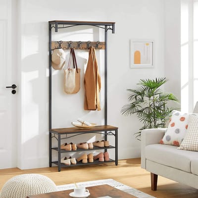 MIRA Home - Garderoberek XL - Kapstok - Industrieel Design - Bruin/Zwart - 80x32x178,5 cm