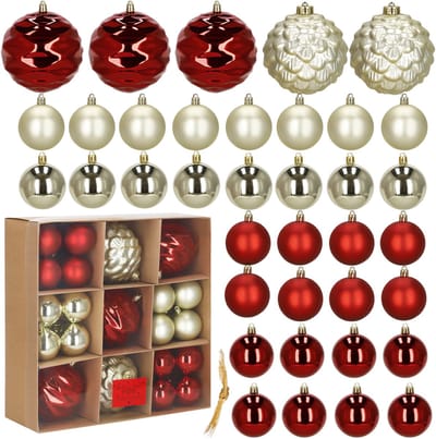 Kerstballen | 37 Stuks | 7/13 cm | Rood | Goud | Parelmoer