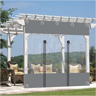 Vinyl Gordijn Buiten - Waterdicht Zeildoek - Terras Beschermen - Met Dubbele Rits - 500x220cm - Grijs Transparant