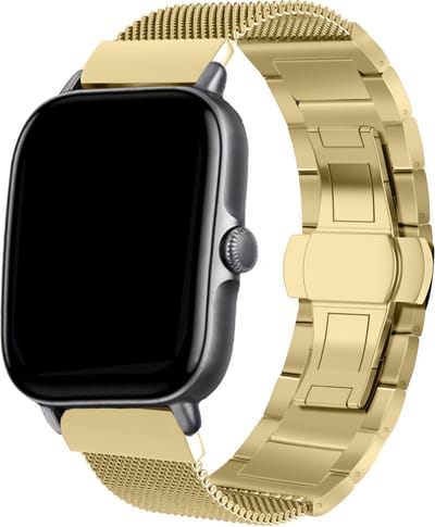 Strap-it Luxe metalen Milanese band geschikt voor Xiaomi Amazfit GTS 1-2-3-4 - Mini / Bip / Bip S / Bip Lite / Bip U Pro / Amazfit GTR 42mm - goud