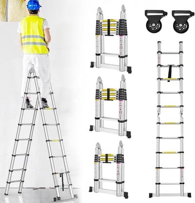 Telescopische Ladder - Opvouwbare Ladder - Klussen Binnenshuis - Veiligheid Vergrendeling - 5 Meter - Zilver