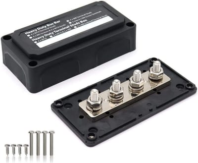 Busbar Verdeelblok - Stroomverdeler - Elektrische Installatie - 4 x M8 Aansluitbouten - 138 x 69 x 44.5 mm - Zwart