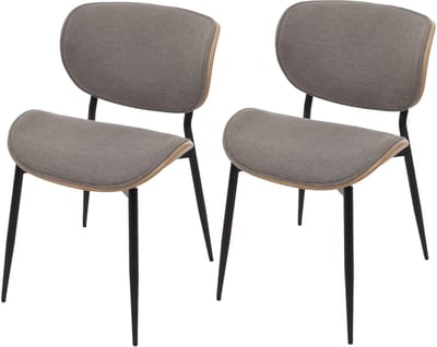 Set van 2 eetkamerstoelen MCW-O45, gebogen houten stof (370g/m²) Oeko-Tex MVG-gecertificeerd ~ naturel, lichtgrijs